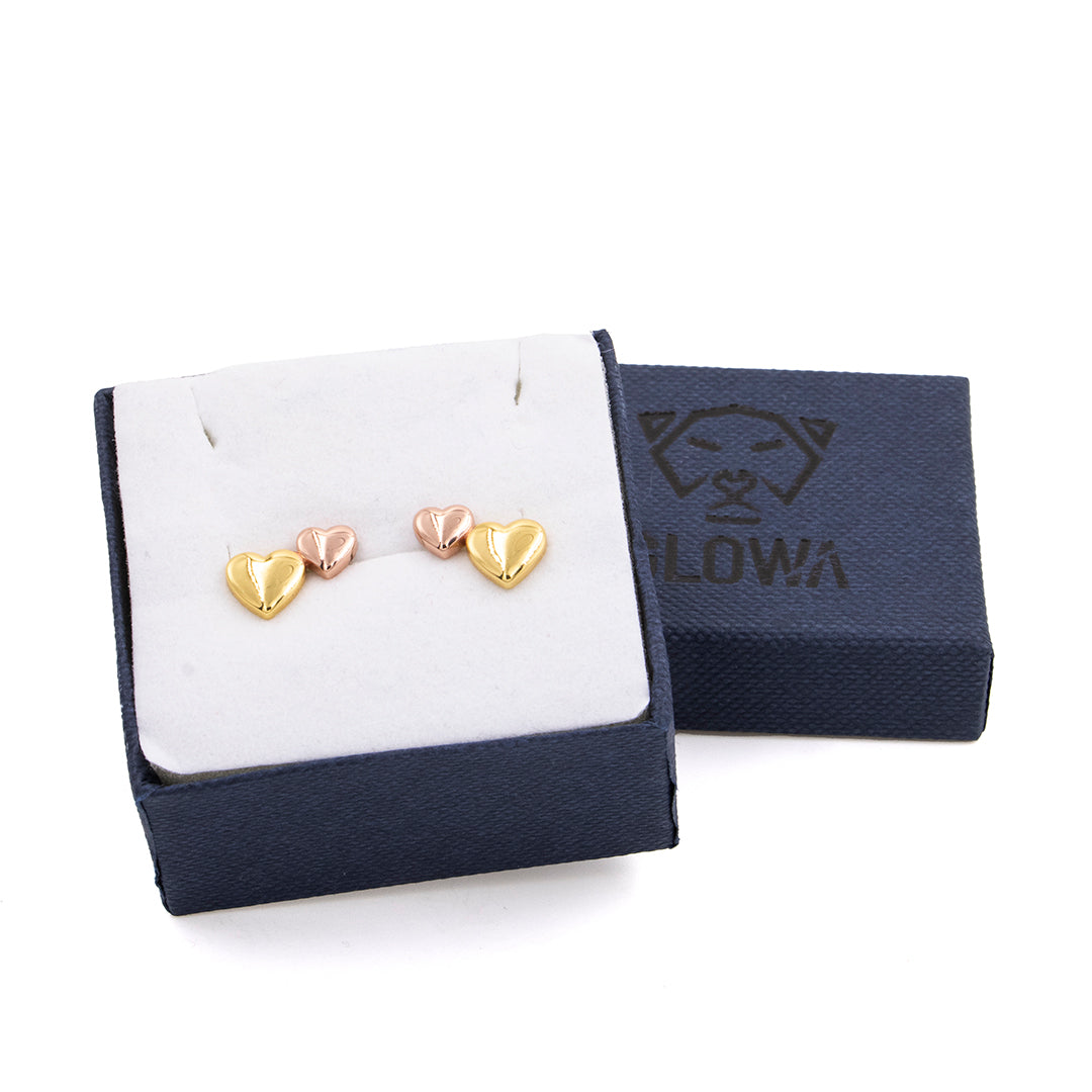 broqueles aretes de baño de oro de corazón oro rosa 18k kilates corazones ligeras glowa