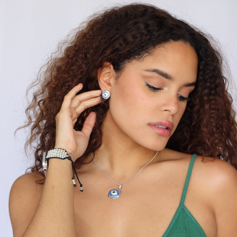 Aretes de ojo turco de plata - Glowa circon zirconia esterlina mujer joyería