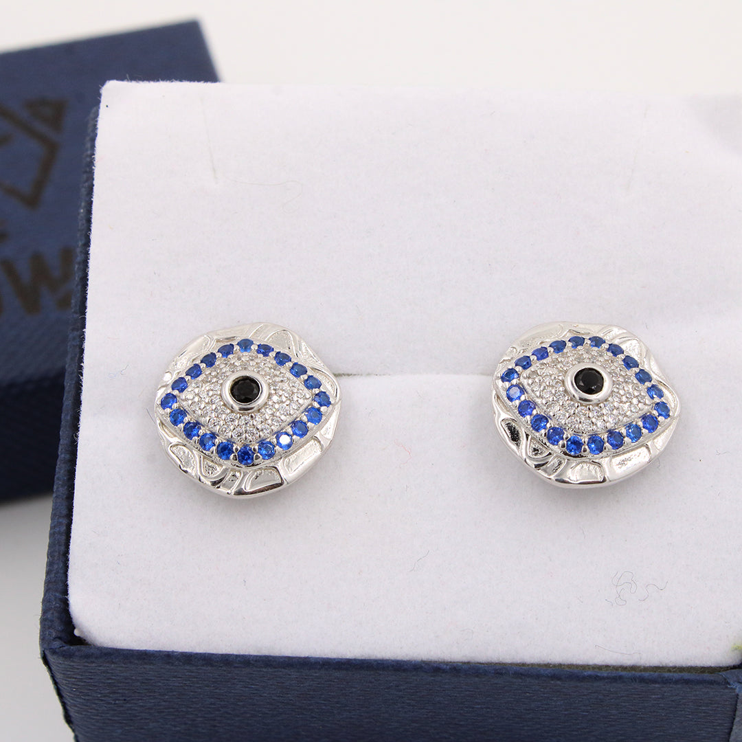 Aretes de ojo turco de plata - Glowa circon zirconia esterlina mujer joyería