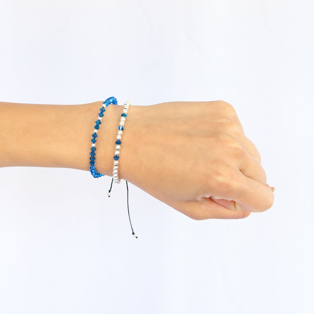 Pulsera Bohemia Azul cristal checo para mujer hombre unisex plata .925 casual ajustable Glowa