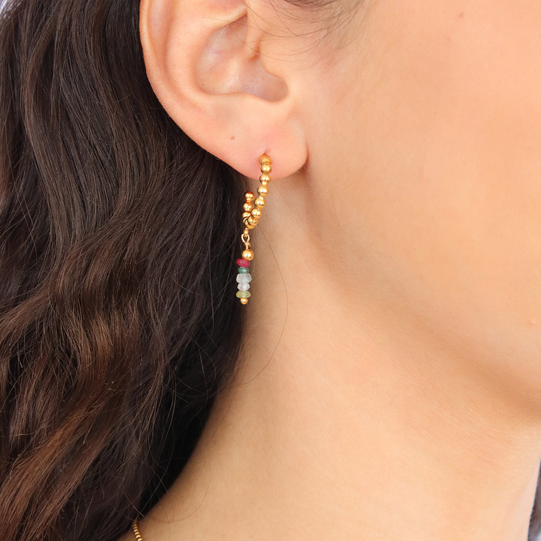 Aretes de zafiro, esmeralda y rubí Glowa argolla colgante mujer baño de oro joyería