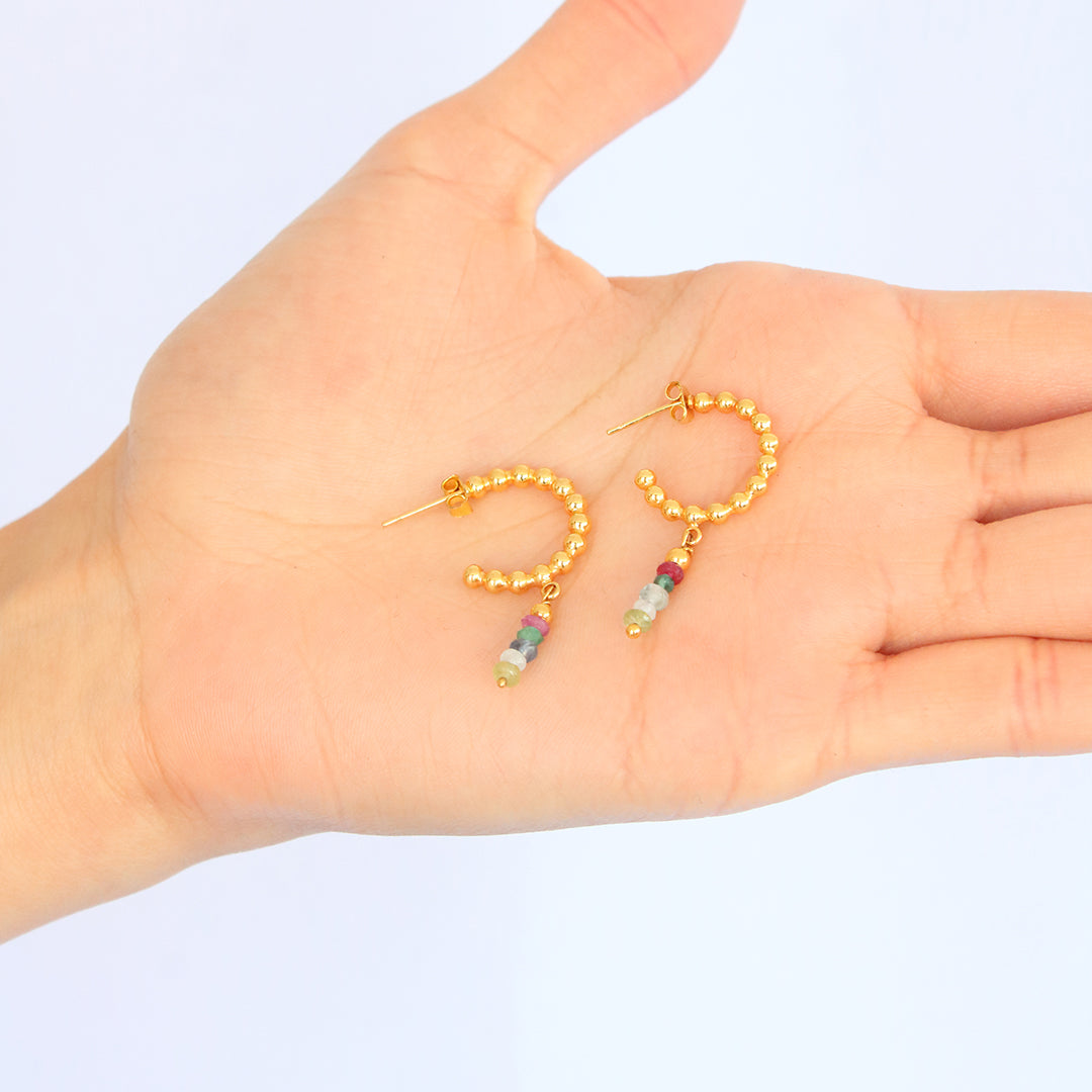 Aretes de zafiro, esmeralda y rubí Glowa argolla colgante mujer baño de oro