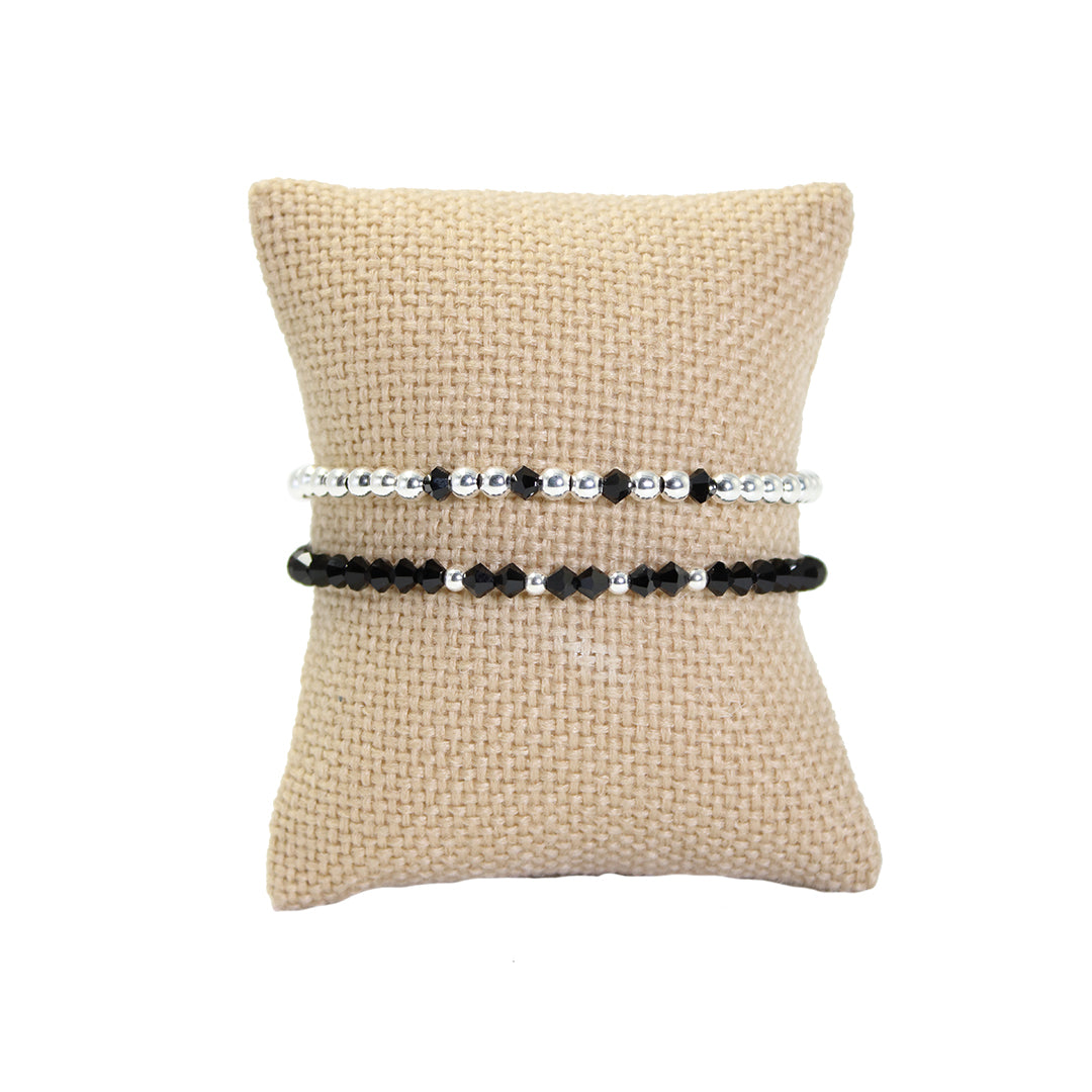 Pulsera Bohemia negra cristal checo para mujer y hombre unisex plata .925 casual ajustable - Glowa