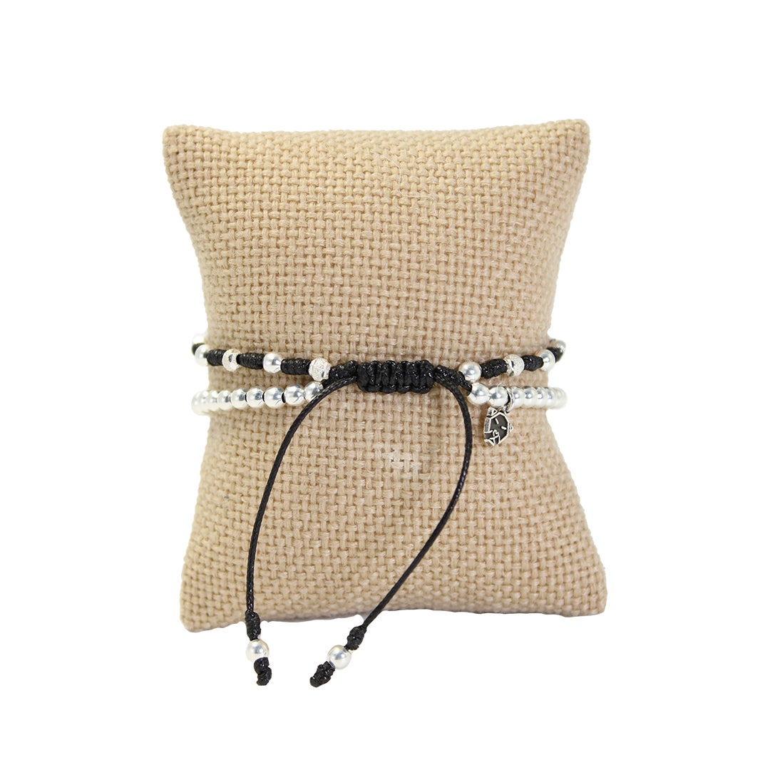 Pulsera Bohemia negra cristal checo para mujer y hombre unisex plata .925 casual ajustable - Glowa