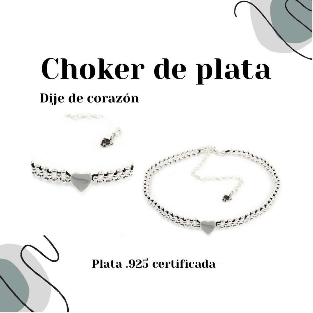 Choker Mini Corazón tejido en plata 925 para mujer elegante casual ajustable - Glowa