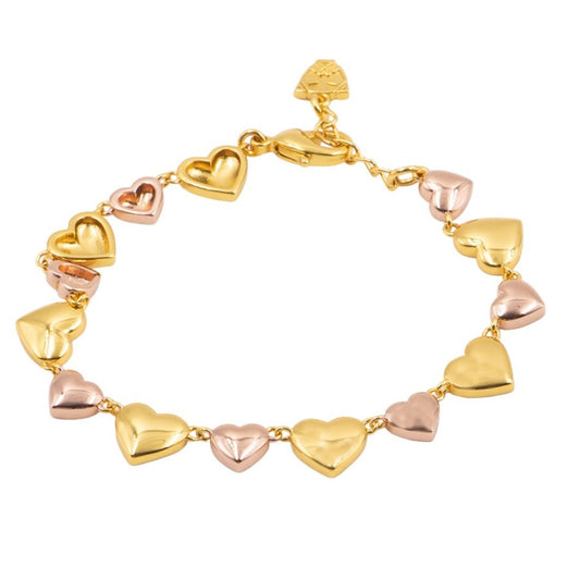 Pulsera de corazones baño de oro amarillo y baño de oro rosa - Glowa