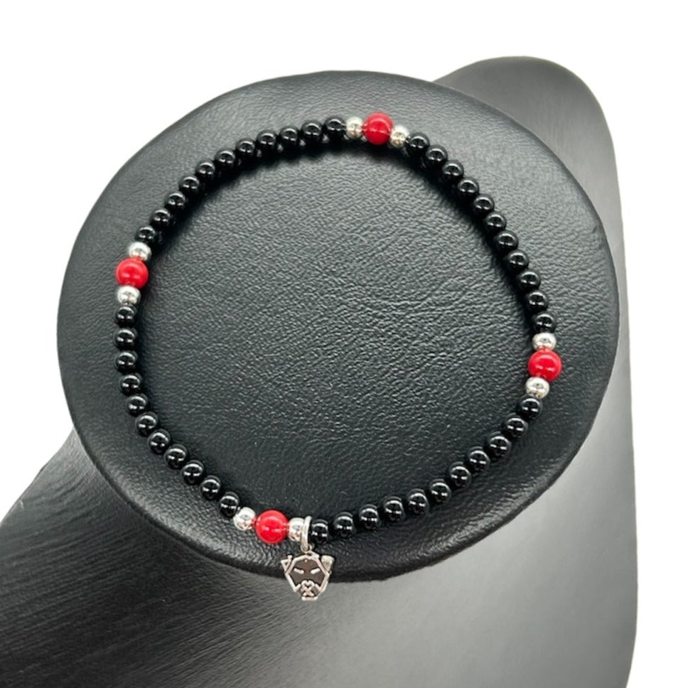 pulsera elastica negra rojo pionia  plata hombre mujer unisex glowa