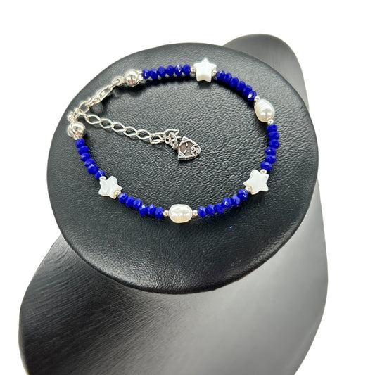 pulsera cristal azul perla nacar mujer glowa