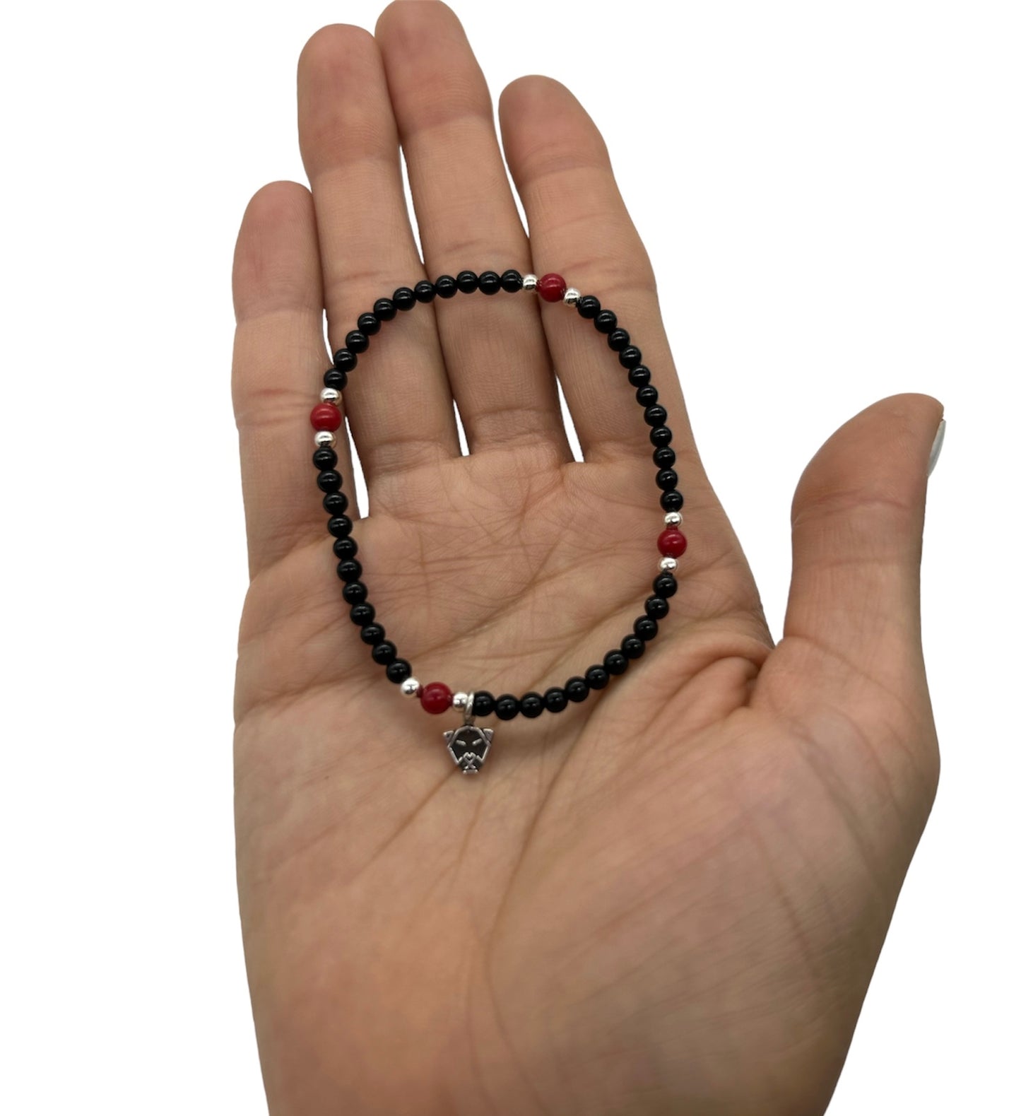 pulsera elastica negra rojo pionia  plata hombre mujer unisex glowa