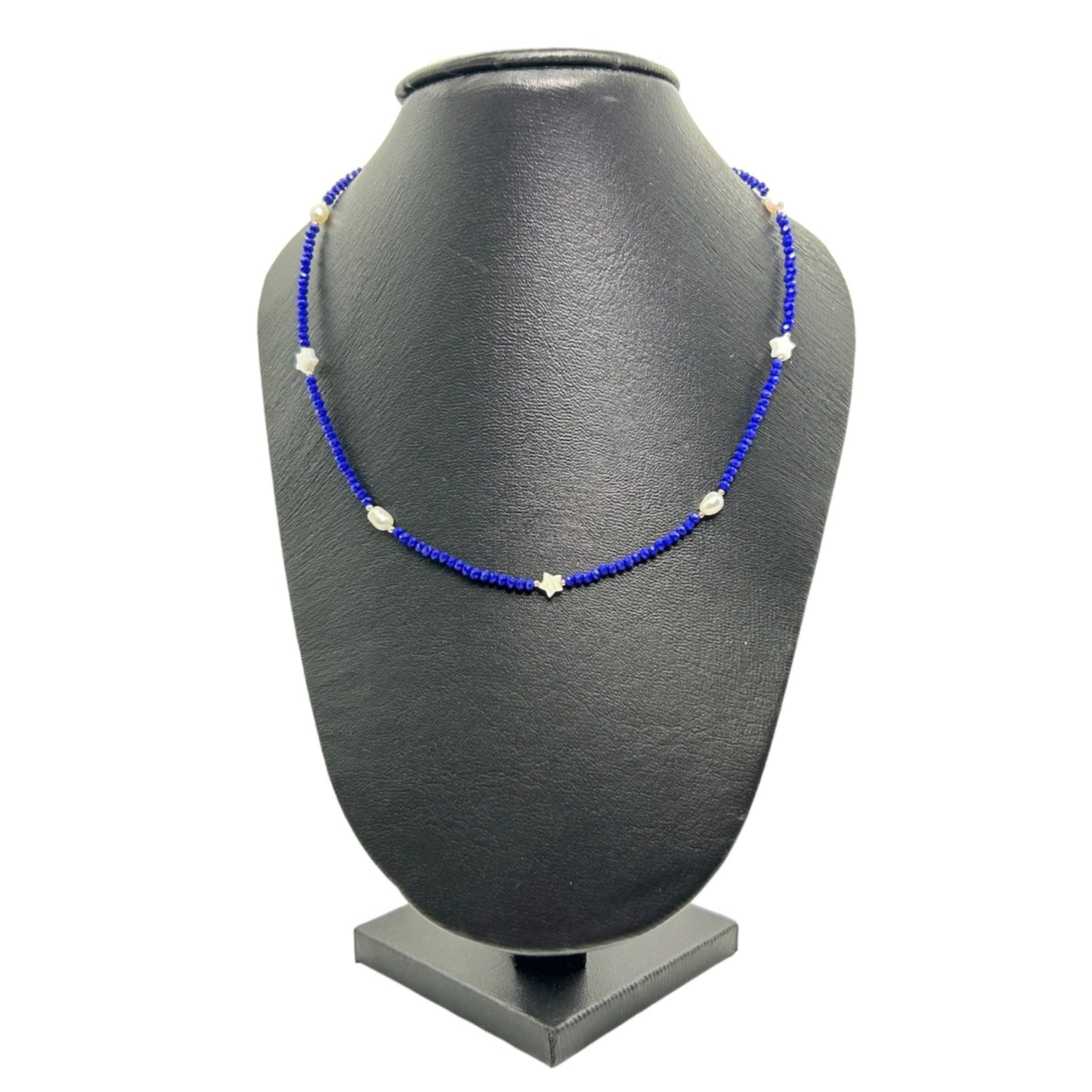 collar de cristal azul perla glowa plata 