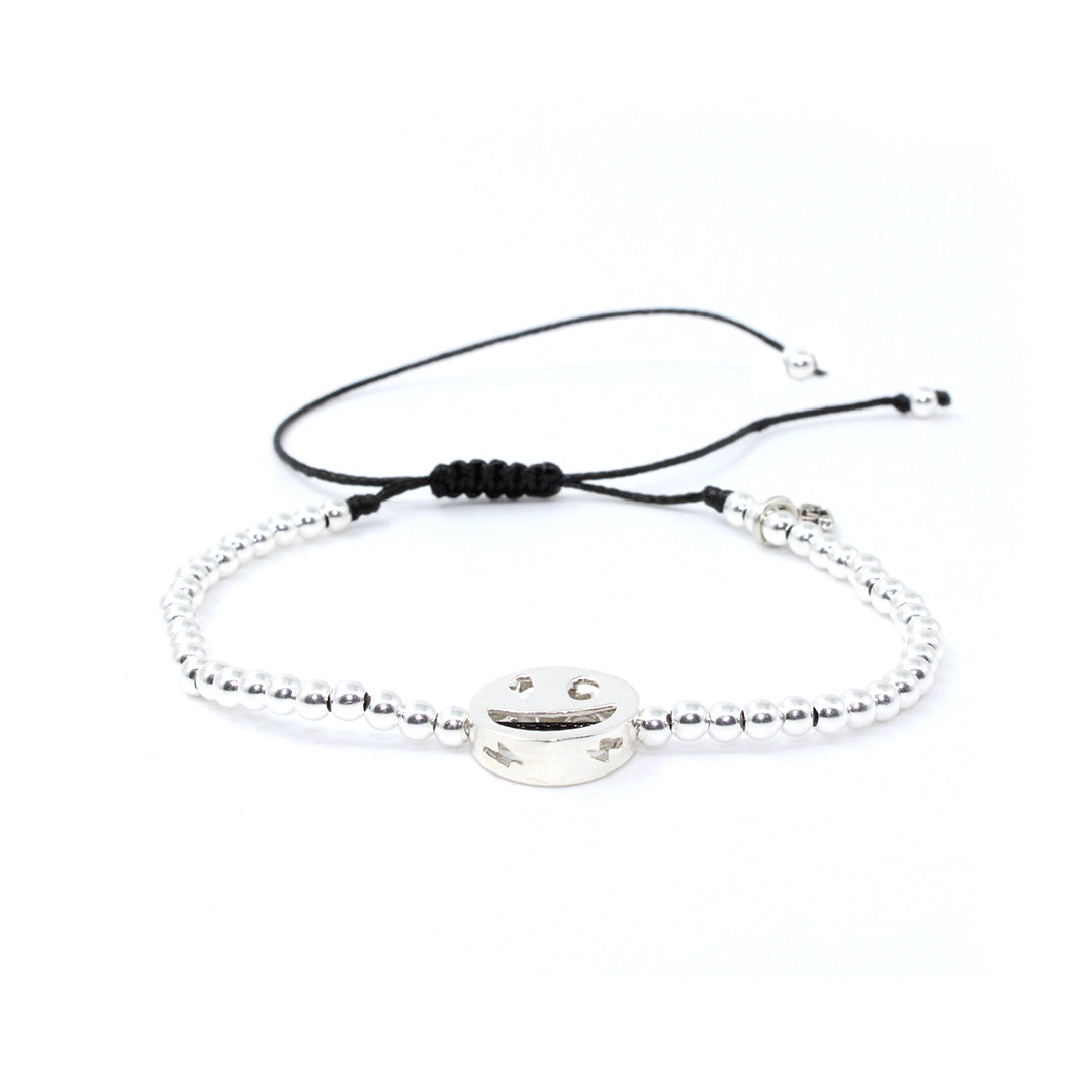 Pulsera Emoji happy  de plata .925 unisex- Glowa esterlina mujer hombre unisex .925 