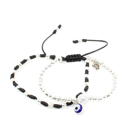 Pulsera 'Umi Negra ojo turco azul de plata .925 ajustable unisex hombre mujer protección mal de ojo - Glowa