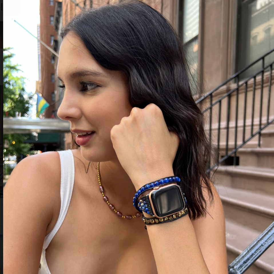 Correa watch jaspe azul dorado 42/44 mm - Glowa apple watch serie 7 8 3 ultra SE mujer hombre unisex