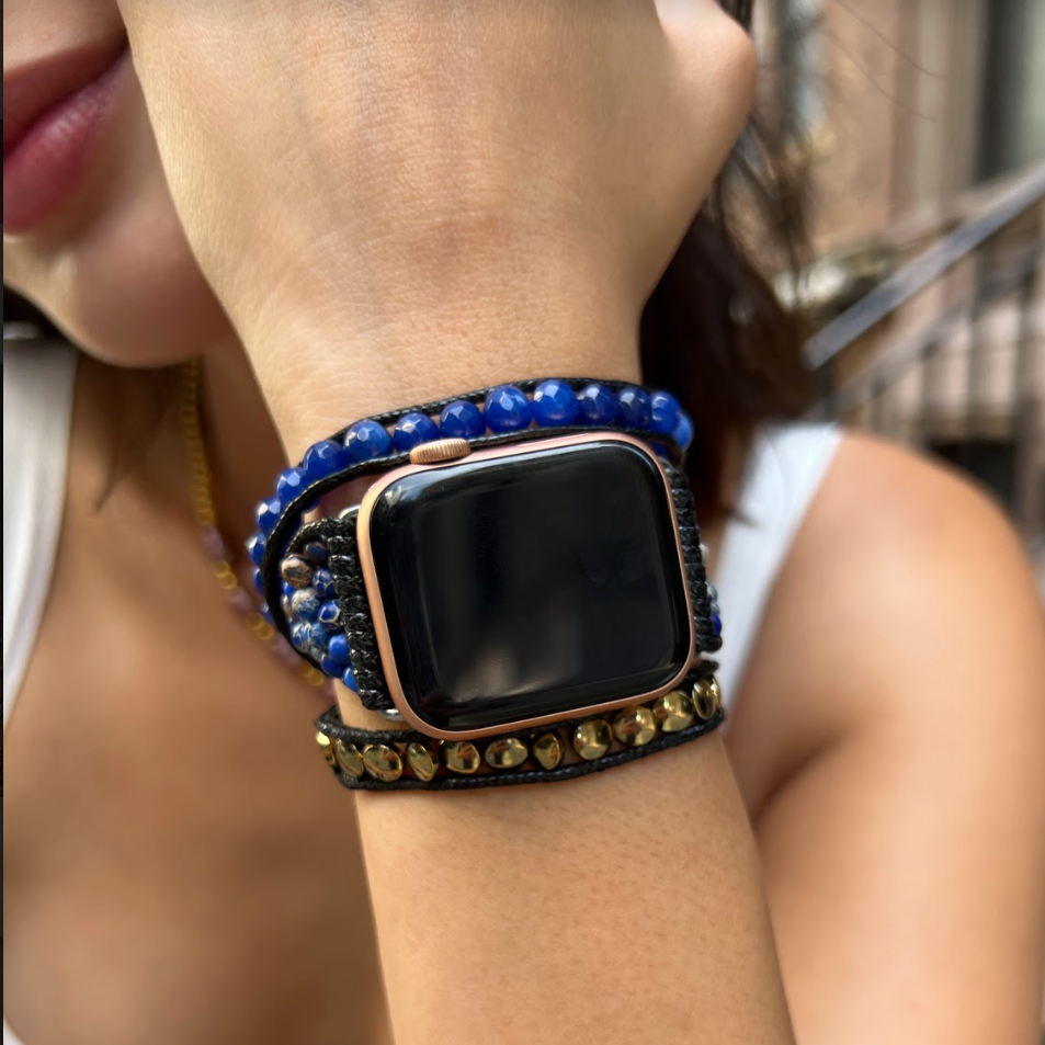 Correa watch jaspe azul dorado 38/40/41 mm - Glowa apple watch serie 7 8 3 ultra SE mujer hombre unisex