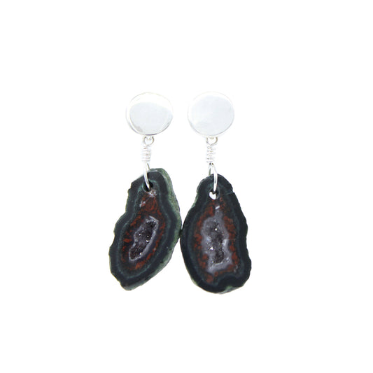 Aretes de plata .925 y piedra geoda , kilig - Glowa colgante mujer esterlina