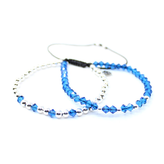 Pulsera Bohemia Azul cristal checo para mujer  hombre unisex plata .925 casual ajustable Glowa