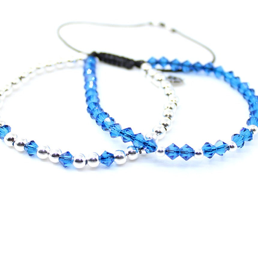 Pulsera Bohemia Azul cristal checo para mujer  y hombre unisex plata .925 casual ajustable - Glowa