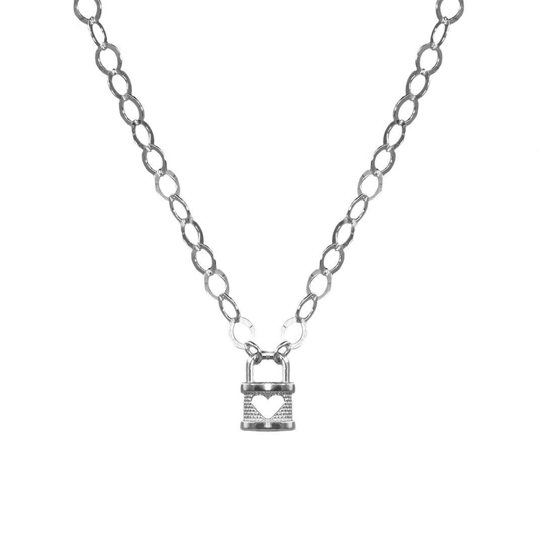 Collar Candado de plata cadena corta gargantilla para mujer niñas ajustable plata .925 elegante casual - Glowa