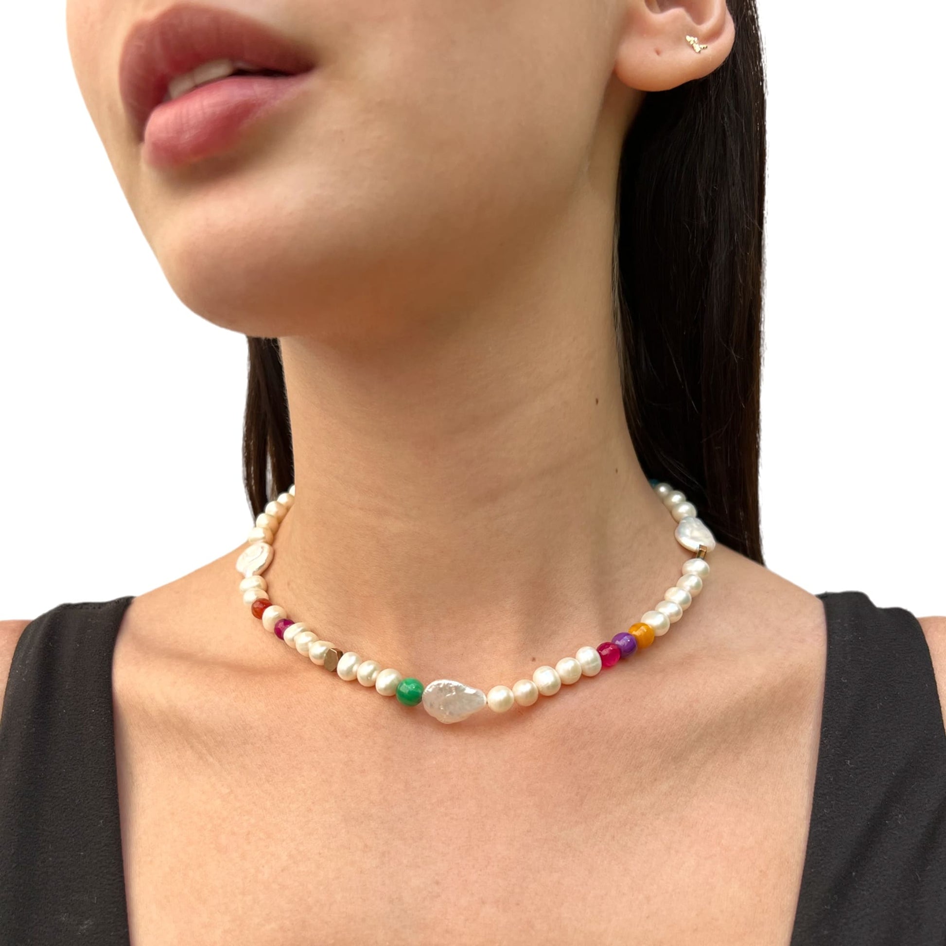 collar perla mujer plata glowa  ágata acerina casual esterlina 