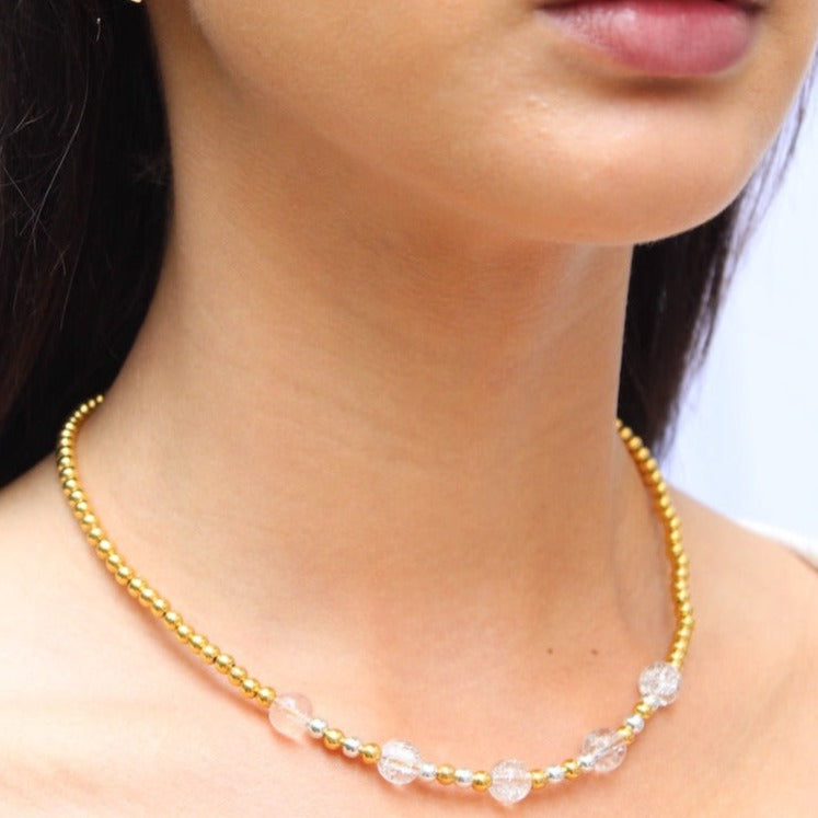 Collar gargantilla Cuarzo Cristal Craquelado  para mujer elegante casual baño de oro ajustable - Glowa
