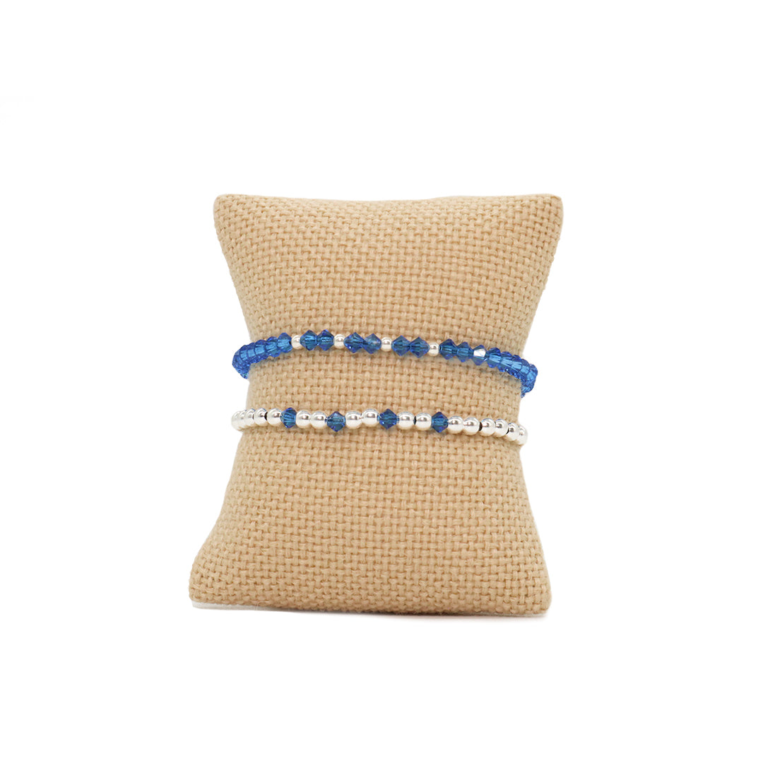 Pulsera Bohemia Azul cristal checo para mujer  y hombre unisex plata .925 casual ajustable - Glowa