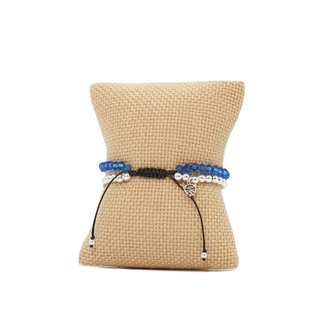 Pulsera Bohemia Azul cristal checo para mujer  y hombre unisex plata .925 casual ajustable - Glowa