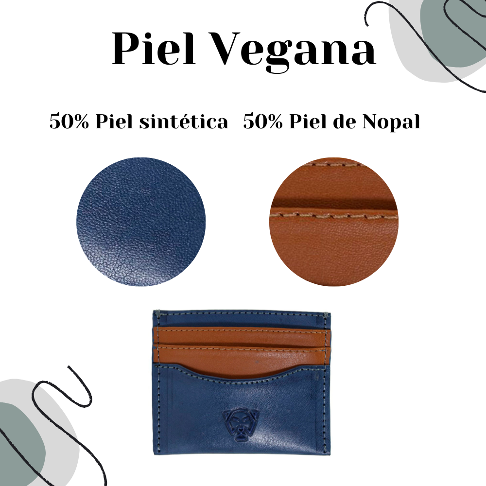 Tarjetero piel vegana de nopal de lujo minimalista Soldi Azul- Marrón para hombre mujer unisex cuero vegano moda sustentable y ecoamigable  - Glowa