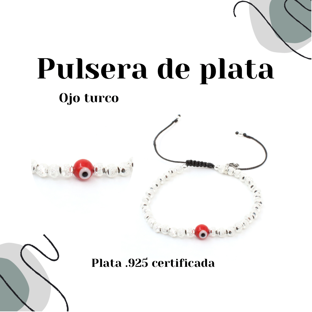 Pulsera Mini Ojo Turco rojo - Glowa ajustable unisex hombre mujer amuleto esterlina .925