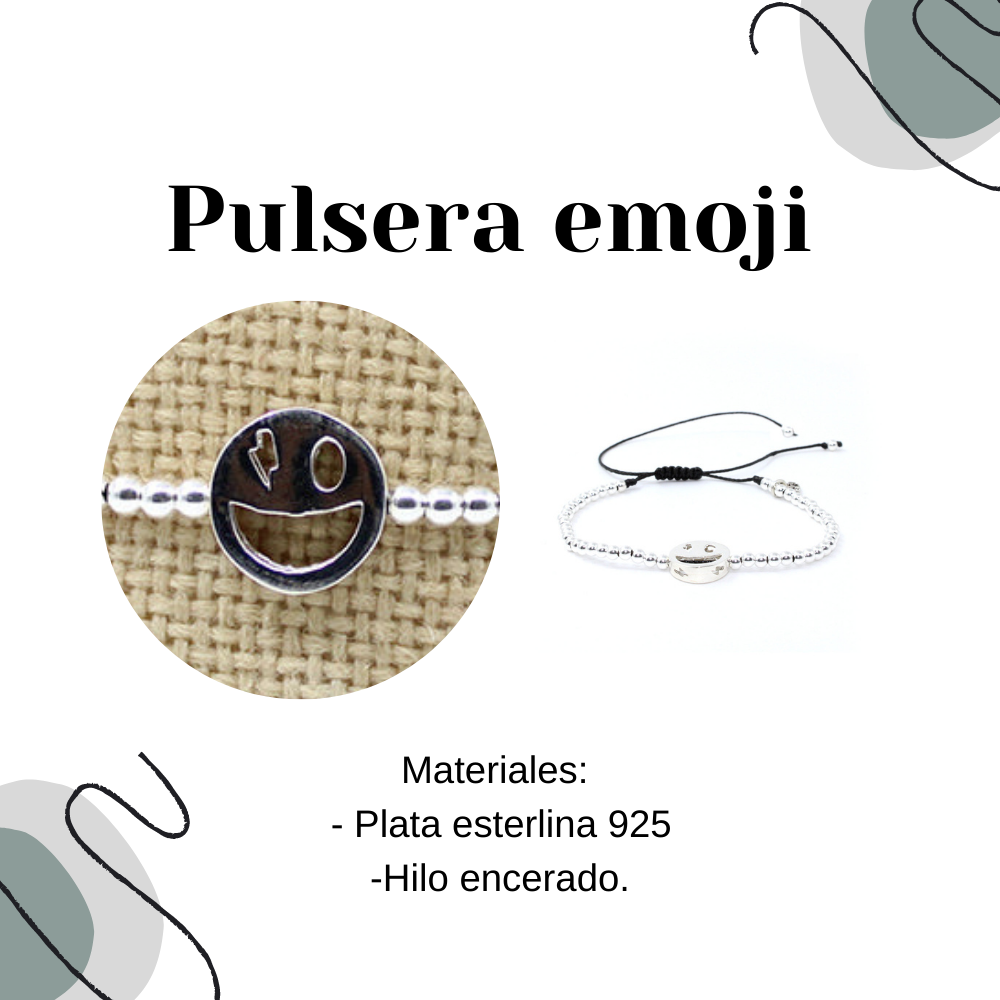 Pulsera Emoji happy  de plata .925 unisex- Glowa esterlina mujer hombre unisex .925 