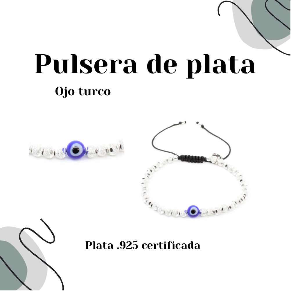 Pulsera Mini Ojo Turco Azul - Glowa ajustable unisex hombre mujer amuleto esterlina .925